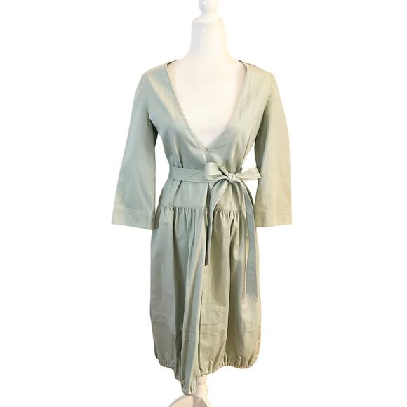 Tibi Harrison Eco Cotton V Neck Midi Dress 00 Green NWT - Picture 6 of 13